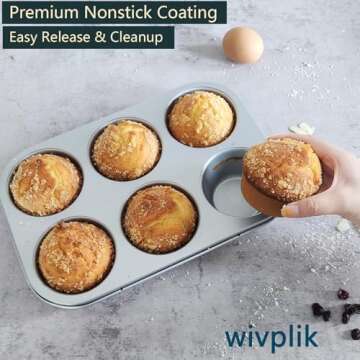 wivplik Nonstick jumbo Muffin Pans 6 Cups，2 Pack Extra Large Cupcake Tins for Baking，Premmium Non-stick Coating for Non-Toxic,Heavy Duty Carbon Steel, 3.5 dia,Deep Muffin Tray