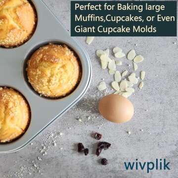 wivplik Nonstick jumbo Muffin Pans 6 Cups，2 Pack Extra Large Cupcake Tins for Baking，Premmium Non-stick Coating for Non-Toxic,Heavy Duty Carbon Steel, 3.5 dia,Deep Muffin Tray