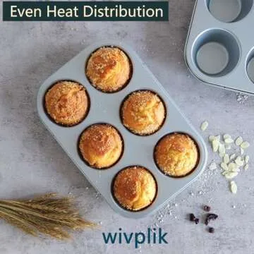 wivplik Nonstick jumbo Muffin Pans 6 Cups，2 Pack Extra Large Cupcake Tins for Baking，Premmium Non-stick Coating for Non-Toxic,Heavy Duty Carbon Steel, 3.5 dia,Deep Muffin Tray