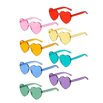 Dllween Heart Sunglasses for Women, 8 Pairs Fun Trendy Rimless Heart Glasses Bulk, Transparent Candy...