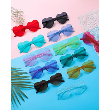 Dllween Heart Sunglasses - Fun Rimless Party Glasses