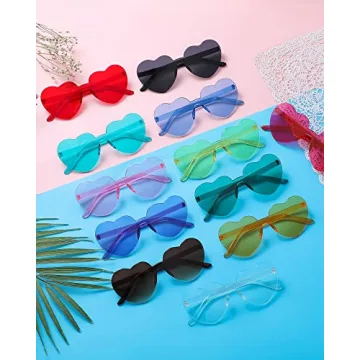 Dllween Heart Sunglasses - Fun Rimless Party Glasses