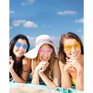 Dllween Heart Sunglasses - Fun Rimless Party Glasses
