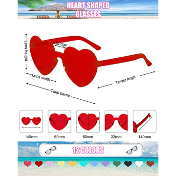 Dllween Heart Sunglasses - Fun Rimless Party Glasses