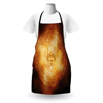 Ambesonne Horror House Apron, Demon Trap Logo Ceremony Creepy Scary Fantasy Paranormal Design, Unise...