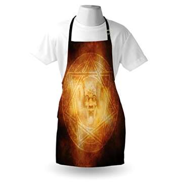 Ambesonne Horror House Apron, Demon Trap Logo Ceremony Creepy Scary Fantasy Paranormal Design, Unisex Kitchen Bib Apron with Adjustable Neck for Cooking Baking Gardening, Orange