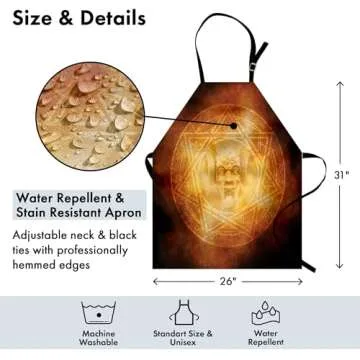 Ambesonne Horror House Apron, Demon Trap Logo Ceremony Creepy Scary Fantasy Paranormal Design, Unisex Kitchen Bib Apron with Adjustable Neck for Cooking Baking Gardening, Orange