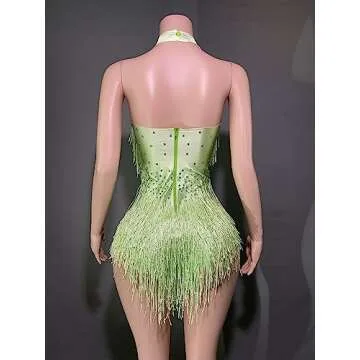 Rhinestones Fringe Bodysuit for Parties and Dance Wear