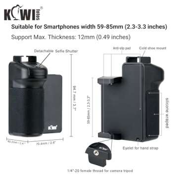 KIWIFOTOS Phone Camera Grip Handle Holder Phone Tripod Mount with Detachable Remote Shutter & Cold S...