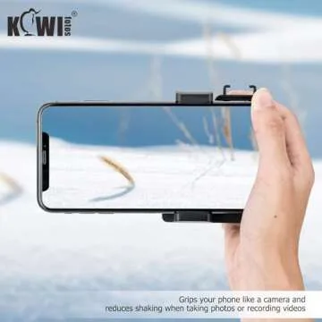 KIWIFOTOS Phone Camera Grip Handle Holder Phone Tripod Mount with Detachable Remote Shutter & Cold Shoe Adapter for iPhone 14 15 16 Pro Max Samsung Smartphone Selfie Vlog Video Shooting, Black