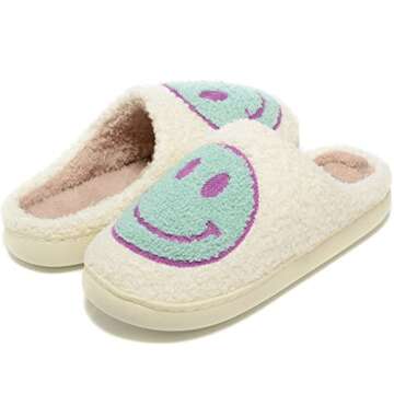 Retro Fuzzy Face Slippers for Women Men, Retro Soft Fluffy Warm Home Non-Slip Couple Style Casual Sm...
