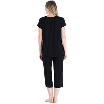 Pajama Heaven Women's Bamboo Jersey V-Neck and Capri Pant Pajama Set, Pajama Set - Black, Large