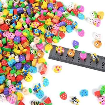 300 Pieces Mini Erasers for Kids, Bulk Small Animal Fruit Pencil Erasers Assortment for Home Rewards...
