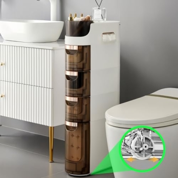MOSAMNI 4-Tiers Slim Bathroom Storage Cabinet, Waterproof Narrow Storage Cabinet, Bathroom Storage F...