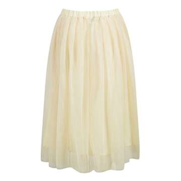 PERSUN Women's Tulle Skirt High Waisted A Line Ballet Layered Pleated Midi Skirt,Beige,Small