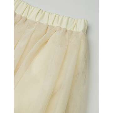 PERSUN Women's Tulle Skirt High Waisted A Line Ballet Layered Pleated Midi Skirt,Beige,Small