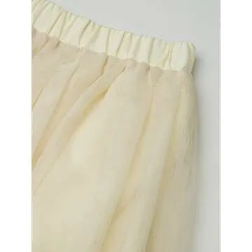 PERSUN Women's Tulle Skirt High Waisted A Line Ballet Layered Pleated Midi Skirt,Beige,Small