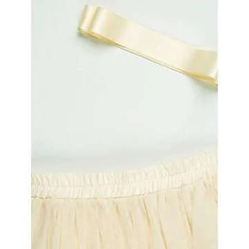 PERSUN Women's Tulle Skirt High Waisted A Line Ballet Layered Pleated Midi Skirt,Beige,Small