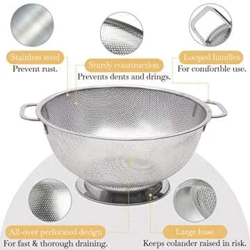 Bellemain 5 Qt Metal Colander - Durable Kitchen Strainer