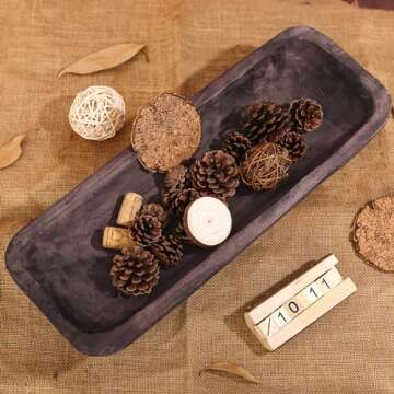 QIELSER Wooden Dough Bowl Vintage Oblong Natural Root Hand Carved Bowl For Home Decor, Rustic Farmho...