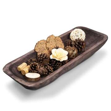 QIELSER Wooden Dough Bowl Vintage Oblong Natural Root Hand Carved Bowl For Home Decor, Rustic Farmhouse Dough Bowl, Dining Room Table Centerpiece Potpourri Decor Display Bowl 18.5x7.1x3.15 Inches