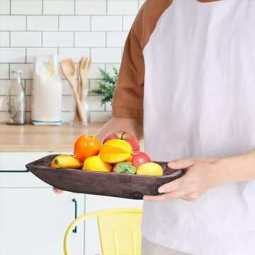 QIELSER Wooden Dough Bowl Vintage Oblong Natural Root Hand Carved Bowl For Home Decor, Rustic Farmhouse Dough Bowl, Dining Room Table Centerpiece Potpourri Decor Display Bowl 18.5x7.1x3.15 Inches