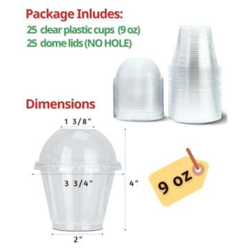 Aatriet 9 oz Clear Plastic Cups with Domes - 25 Sets Dessert Cups with Lids (NO HOLE), Crystal PET Parfait Cups, Disposable Party Cups for Fruit/Ice Cream/Cupcake/Iced Cold Drinks