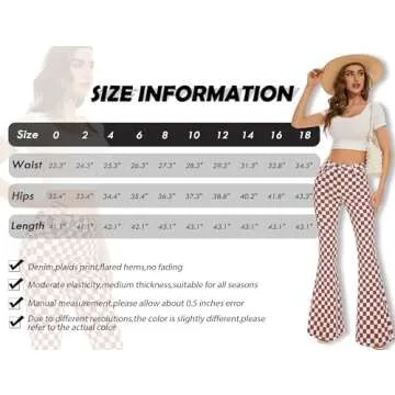 Odefou Bell Bottom Jeans for Women High Waisted Stretch Plaid Flare Jeans Denim Bootcut Pants(Rust Red Plaid,4)