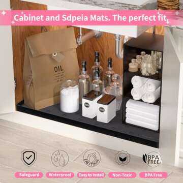 Sdpeia Under Sink Mat for [34" x 22"] Cabinet, Upgraded Silicone Waterproof Mat Kitchen Cabinet Liner Cabinet Protector Kitchen Organizers and Storage