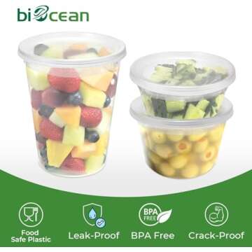biocean Deli Containers with Lids 48-Pack (16, 32 oz - 24 Sets Each Size) Food Storage Containers with Lids for Meal Prep, Microwave and Freezer Safe, Stackable, Leakproof, BPA Free