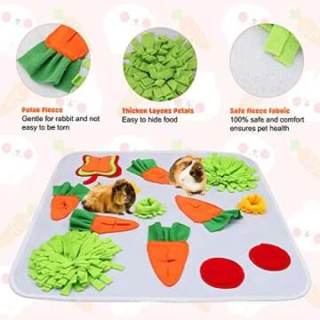GINDOOR 24" x 24" Rabbit Foraging Mat, Interactive Feed Game for Boredom, Polar Fleece Pet Snuffle Pad Bed Treat Dispenser for Rabbits Bunny Guinea Pigs Chinchillas Ferrets …