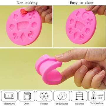 WILLBOND 2 Pieces Poker Silicone Molds 3D Casino Themed Chocolate Molds Mini Heart Cards for Candy Fondant Pink Non Stick Cupcake Cake Baking Mold