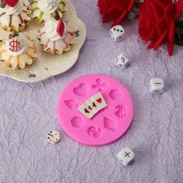 WILLBOND 2 Pieces Poker Silicone Molds 3D Casino Themed Chocolate Molds Mini Heart Cards for Candy Fondant Pink Non Stick Cupcake Cake Baking Mold