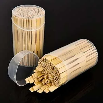 Jovitec 220 Pcs Mini Bamboo Forks 3.5 Inch Appetizer Forks Bulk Cocktail Forks disposable Wood Toothpicks Double Prong Charcuterie Picks for Birthday Party Wedding Food Fruit Supply