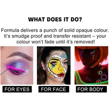 Mysense 16 Colors Water Activated Eyeliner Palette,Neon Face Paint,Fluorescent Bright Rainbow Colorful Body Paint Makeup,Matte and UV Blacklight Graphic Eyeliner,With Eyeliner Brush
