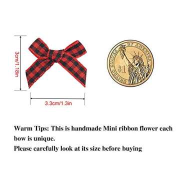Benwanfee 100 Pieces Mini Buffalo Plaid Bows Gingham Craft Ribbon Wreaths Bows for Sewing, Gift, DIY...