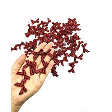 Benwanfee 100 Pieces Mini Buffalo Plaid Bows Gingham Craft Ribbon Wreaths Bows for Sewing, Gift, DIY Craft, Wedding Decoration Ornament