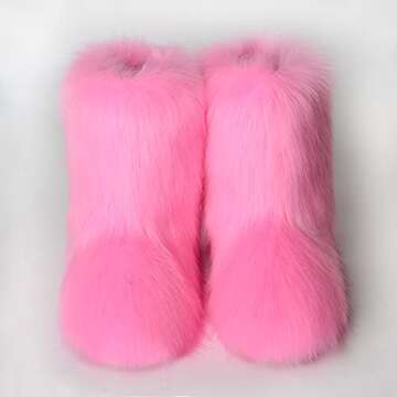 BININBOX Faux Fur Boots for Women Fuzzy Fluffy Furry Round Toe Suede Winter Comfy Plush Warm Short S...