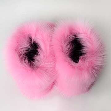 BININBOX Faux Fur Boots for Women Fuzzy Fluffy Furry Round Toe Suede Winter Comfy Plush Warm Short Snow Bootie Flat Shoes Mid-Calf Boots Outdoor Indoor(7 B(M) US,Pink)