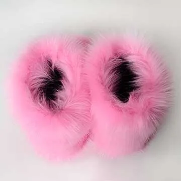 BININBOX Faux Fur Boots for Women Fuzzy Fluffy Furry Round Toe Suede Winter Comfy Plush Warm Short Snow Bootie Flat Shoes Mid-Calf Boots Outdoor Indoor(7 B(M) US,Pink)