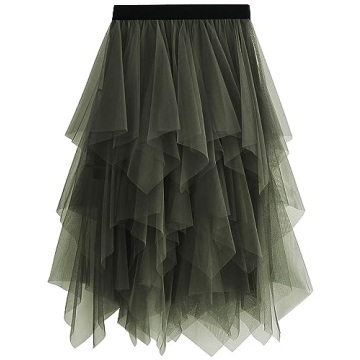 Reaowazo Tulle Skirts for Women Midi Long Fairy Skirt Tutu A-Line Mesh Layered High Elastic Waist Ha...