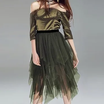 Reaowazo Army Green Tulle Midi Skirt for Women