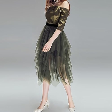 Reaowazo Army Green Tulle Midi Skirt for Women
