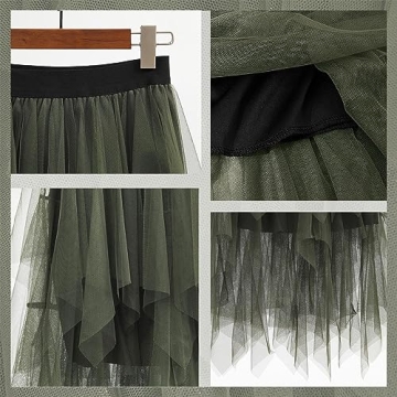 Reaowazo Army Green Tulle Midi Skirt for Women