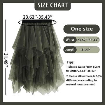 Reaowazo Army Green Tulle Midi Skirt for Women