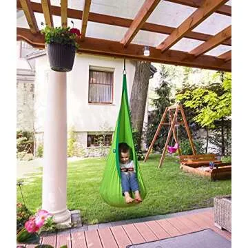 AMAZEYOU Kids Swing Hammock Pod Chair - Child's Rope Hanging Sensory Seat Nest Indoor Outdoor Use Inflatable Pillow - Great Children, All Accessories Included (Green)