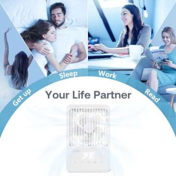 Portable Air Conditioners, Airlysita Evaporative Air Cooler with LCD Screen, Fan Speed&Spray, 7 RGB Lights,USB Powered,1-8H Timer, Personal Air Conditioners, Portable Air Conditioners for Home Office