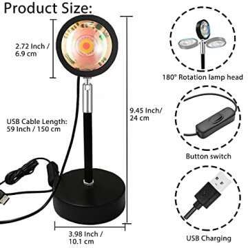 Sunset lamp Projector, Sunset Projection lamp. 6W LED 180 Degree Rotating Wireless App Control and Remote Control Sunset Light with Multiple Colors, Sunset lamp Bedroom Decor, 16 Color Changing.…