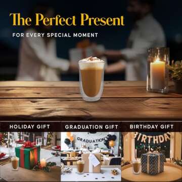 Kitchables Double Walled Glass Coffee Mugs Set of 4, 7.5oz - Insulated Clear Coffee Mug for Cappucci...