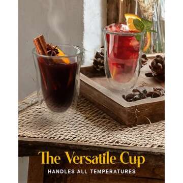 Kitchables Double Walled Glass Coffee Mugs Set of 4, 7.5oz - Insulated Clear Coffee Mug for Cappuccino, Latte, Tea, Espresso - Latte cup - Tazas Para Cafe